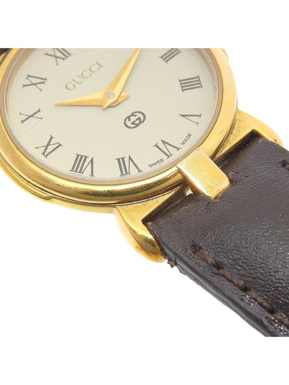 Gucci Gold Plated Leather Quartz Analog Display White Dial Watch - Picture 8 of 8